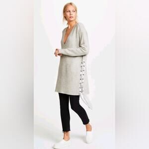 FREE PEOPLE Heart It Gray Lace Up Oversized Chenille Yarn Sweater Dress Tunic M